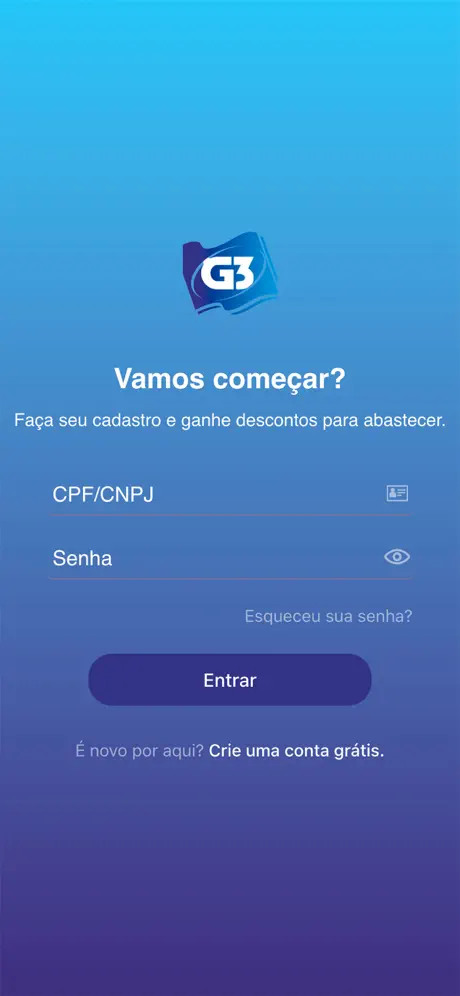 Tela inicial oficial do G3 Card